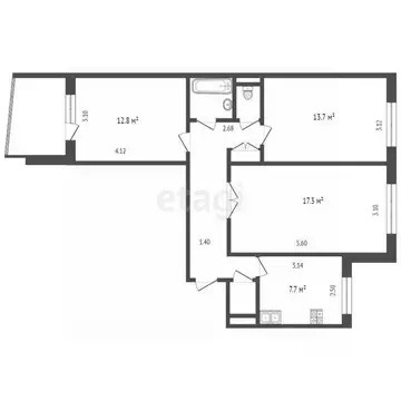 3-к кв. Тюменская область, Тюмень ул. Газовиков, 3 (67.0 м)