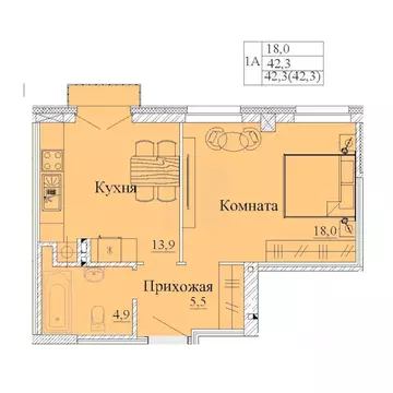 1-к кв. Ивановская область, Иваново Капучино жилой комплекс (42.3 м)