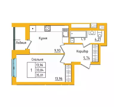 1-к кв. Башкортостан, Уфа ул. Валерия Лесунова, 18 (35.01 м)