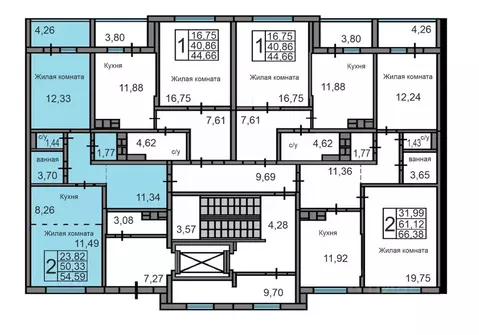 2-к кв. Калужская область, Калуга ул. Минская, 2 (54.59 м)