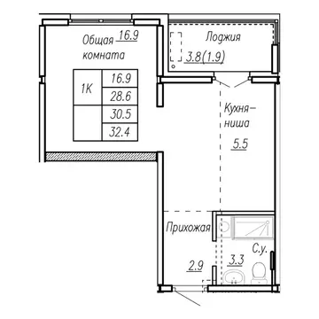 1-к кв. Алтайский край, Барнаул ул. Антона Петрова, 210Б (30.5 м)