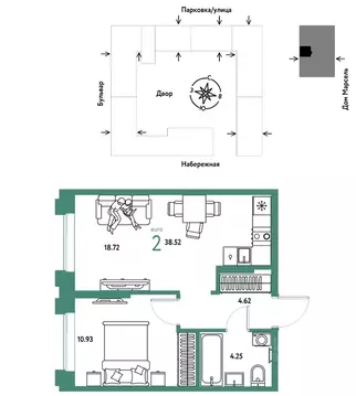 2-к кв. Тюменская область, Тюмень Береговая ул., 100к2 (38.52 м)