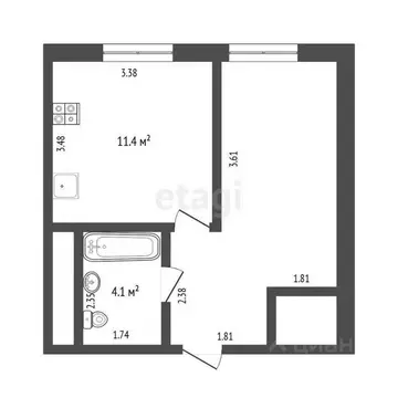1-к кв. Тюменская область, Тюмень Новгородская ул., 14 (33.2 м)