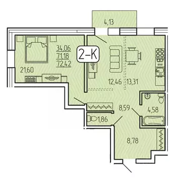 2-к кв. Бурятия, Улан-Удэ 140А мкр,  (72.42 м)