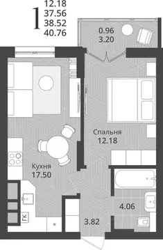 1-к кв. Калининградская область, Калининград Осенняя ул., 34 (38.52 м)