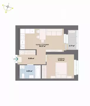 1-к кв. Свердловская область, Екатеринбург ул. Студенческая, 16 (41.88 ...