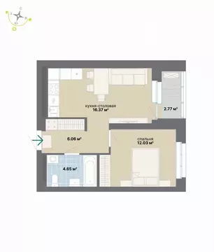 1-к кв. Свердловская область, Екатеринбург ул. Студенческая, 16 (41.88 ...