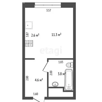 Квартира-студия: Тюмень, Новгородская улица, 9Б (22.2 м)