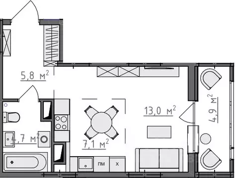 Студия Владимирская область, Владимир Сновицы-Веризино мкр,  (33.05 м)