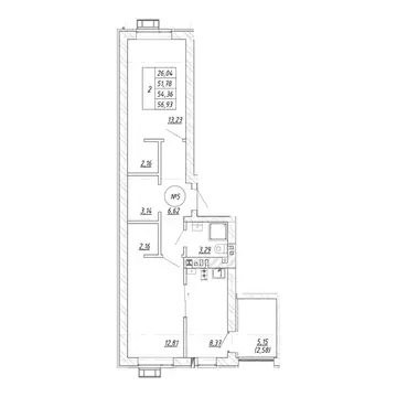 2-к кв. Калининградская область, Зеленоградск  (54.36 м)