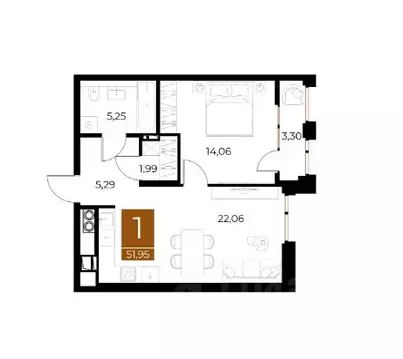 1-к кв. Рязанская область, Рязань Медный жилой комплекс (51.95 м)