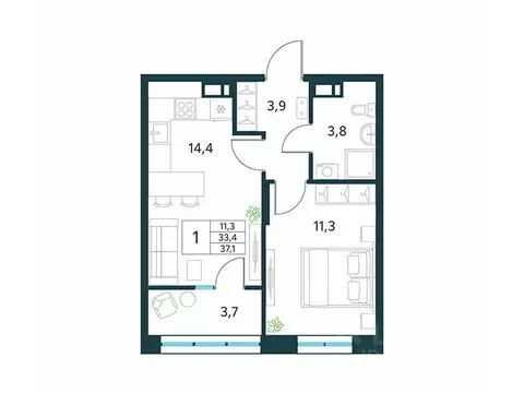 1-к кв. Забайкальский край, Чита Хороший мкр,  (37.1 м)