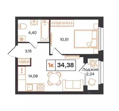 1-к кв. Тюменская область, Тюмень Полевая ул., 117к12 (34.38 м)