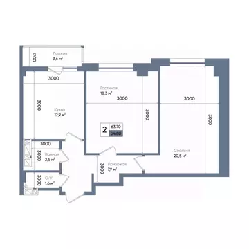 2-к кв. Ростовская область, Ростов-на-Дону просп. Стачки, 200с2 (66.8 ...