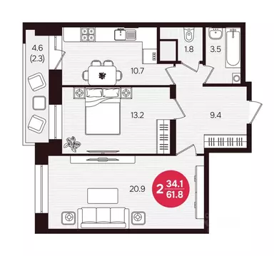 2-к кв. Чувашия, Новочебоксарск ул. 10-й Пятилетки, поз5 (61.8 м)