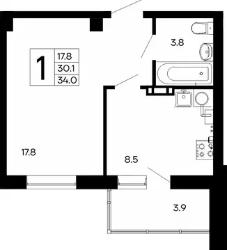 1-к кв. Крым, Феодосия Утесов жилой комплекс (34.0 м)