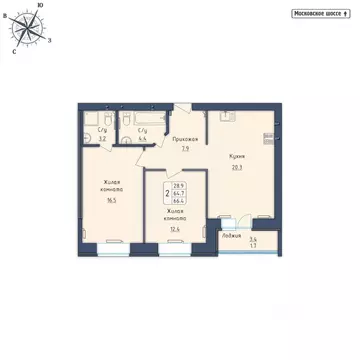 2-к кв. Орловская область, Орел Московское ш., 7Б (66.4 м)