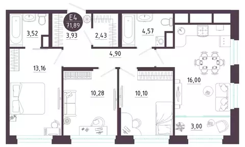 3-к кв. Тульская область, Тула ул. Купцов Гречихиных (71.89 м)