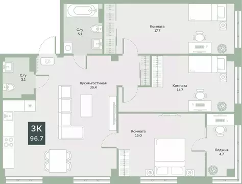 3-к кв. Курганская область, Курган Заозерный жилрайон, 6А мкр, ул. ...