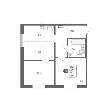 2-к кв. Кировская область, Киров ул. Потребкооперации, 34 (52.9 м)
