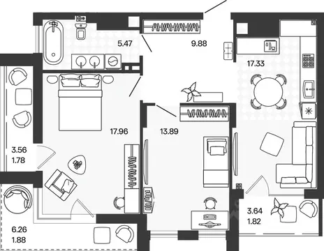 2-к кв. Калининградская область, Гурьевский муниципальный округ, пос. ...