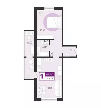 1-к кв. Брянская область, Брянск Медовый кв-л, поз7 (46.7 м)