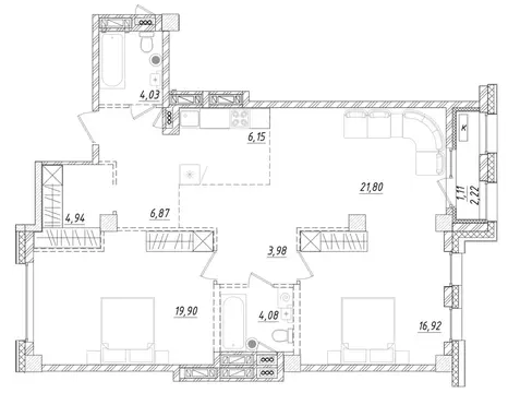 2-к кв. Приморский край, Владивосток ул. Достоевского (90.74 м)
