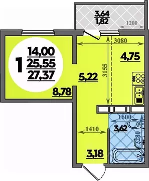 Студия Ростовская область, Ростов-на-Дону ул. Костенко, 12 (27.37 м)