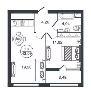 1-к кв. Тверская область, Тверь Южный мкр,  (43.09 м)