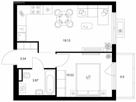 1-комнатная квартира: Новое Девяткино, жилой комплекс Заречный Парк, 5 ...