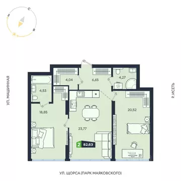 2-к кв. Свердловская область, Екатеринбург ул. Машинная, 1В/4 (82.63 ...