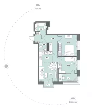2-к кв. Вологодская область, Вологда ул. Возрождения, 35к6 (64.3 м)