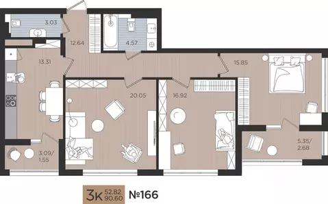 3-к кв. Калининградская область, Калининград Мой Город жилой комплекс ...