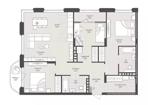 3-к кв. Новосибирская область, Новосибирск Кедровая ул., 79 (94.91 м)