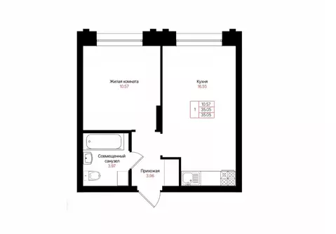 1-к кв. Татарстан, Казань Лето жилой комплекс (35.05 м)