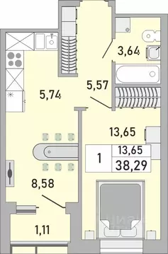 1-к кв. Башкортостан, Уфа Бакалинская ул., 9/1 (38.29 м)