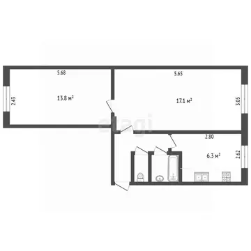 2-к кв. Калужская область, Калуга Карачевская ул., 15 (45.4 м)
