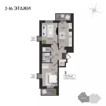 2-к кв. Удмуртия, Ижевск Камбарская ул., 3 (77.13 м)