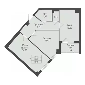 2-к кв. Саха (Якутия), Якутск Парк Победы жилой комплекс (55.19 м)