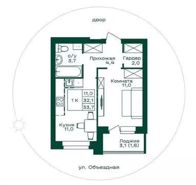 1-комнатная квартира: Майма, ул. Алтайская (37 м)
