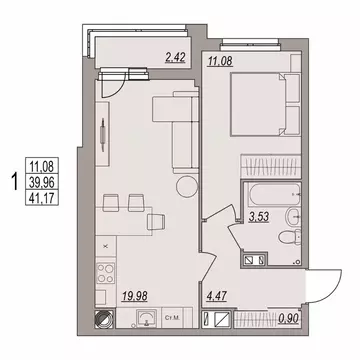 1-к кв. Волгоградская область, Волгоград ул. Дымченко, 9 (41.17 м)
