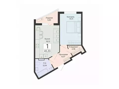 1-к кв. Воронежская область, Воронеж ул. Туполева, 5Н (45.33 м)