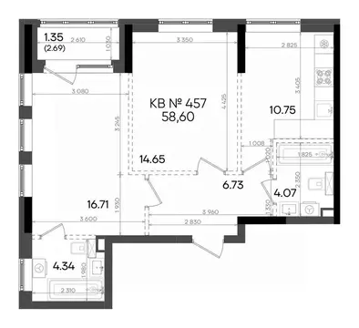 2-к кв. Татарстан, Казань ул. Аделя Кутуя, 181Ж (58.6 м)
