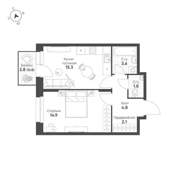 1-к кв. Свердловская область, Екатеринбург Солнечный жилрайон,  (43.3 ...