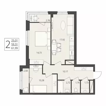 2-к кв. Волгоградская область, Волгоград ул. Степана Разина, 27 (61.99 ...