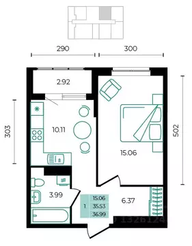 1-к кв. Адыгея, Майкопский район, пос. Тульский  (36.99 м)