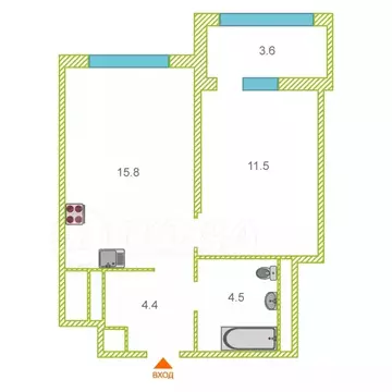 1-комнатная квартира: Тюмень, улица Разведчика Кузнецова, 16 (36.2 м)