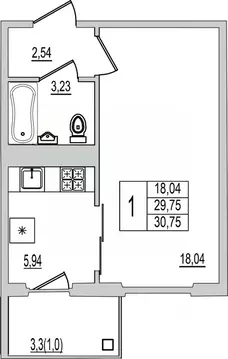 1-к кв. Псковская область, Псков Рижский просп., 94Г (30.75 м)
