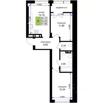 2-к кв. Калининградская область, Гурьевск Включи жилой комплекс (57.95 ...