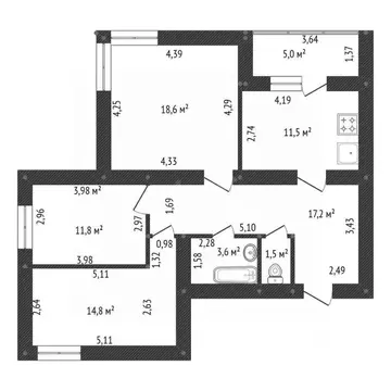 3-к кв. Башкортостан, Уфа ул. Ахметова, 353 (84.0 м)